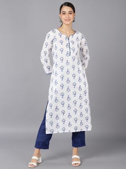 Vaamsi - Women White Cotton Printed Straight Kurta