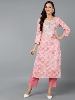 Vaamsi - Women Viscose Rayon Pink Printed Regular Fit Kurta