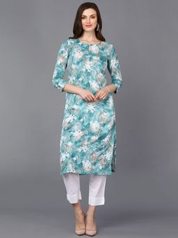 Vaamsi - Women Viscose Rayon Blue Marble Printed Kurta
