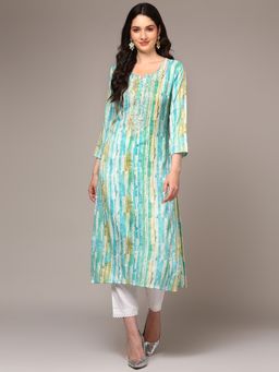 Vaamsi - Women Blue Viscose Rayon Abstract Printed Kurta