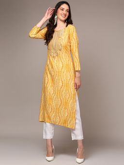 Vaamsi - Women Yellow Viscose Rayon Abstract Printed Kurta