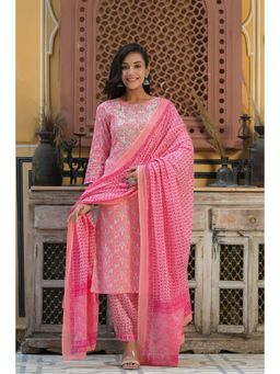 Vaamsi - Women Cotton Printed Embroidered Kurta Pant Dupatta (Set of 3)