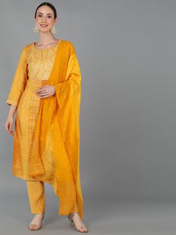 Vaamsi - Women Silk Blend Embroidered Ethnic Kurta Trouser with Dupatta (Set of 3)