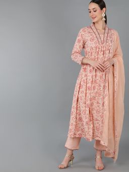 Vaamsi - Women Cotton Floral Printed Kurta Trouser with Dupatta (Set of 3)
