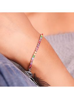 Silberry - 925 Sterling Silver Multi-Color-Love Tennis Bracelet For Womens And Girls