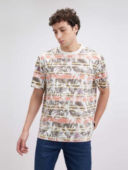 Pepe Jeans - Men Off White Tropical Print Short Sleeve T-Shirt