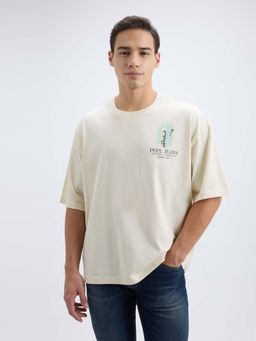 Pepe Jeans - Men Off White Back Print Short Sleeve Oversized T-Shirt