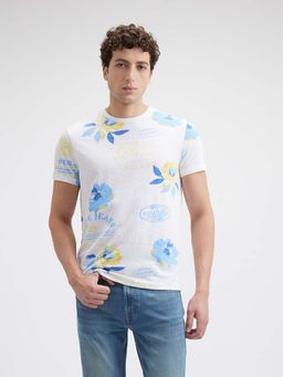 Pepe Jeans - Men White Tropical Print Short Sleeve T-Shirt