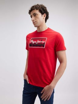 Pepe Jeans - Men Red Printed Short Sleeve T-Shirt