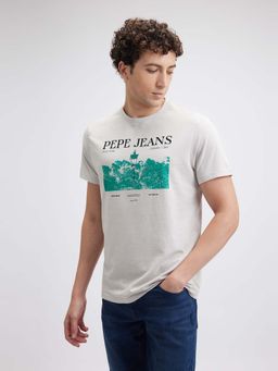 Pepe Jeans - Men Grey Photo Printed Short Sleeve T-Shirt