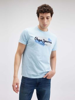 Pepe Jeans - Men Blue Printed Short Sleeve T-Shirt