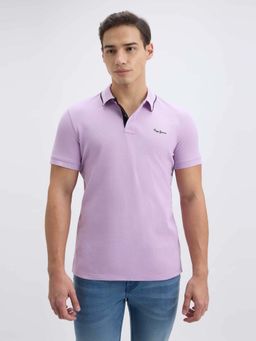Pepe Jeans - Men Purple Ribbed Collar Short Sleeve Polo T-Shirt