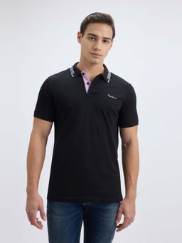 Pepe Jeans - Men Black Ribbed Collar Short Sleeve Polo T-Shirt
