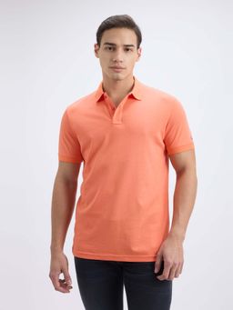 Pepe Jeans - Men Peach Ribbed Collar Short Sleeve Polo T-Shirt