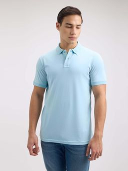 Pepe Jeans - Men Blue Ribbed Collar Short Sleeve Polo T-Shirt