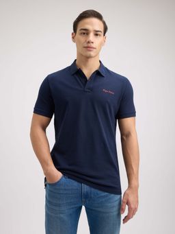Pepe Jeans - Men Navy Blue Back Print Short Sleeve Polo T-Shirt