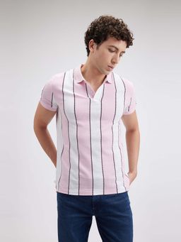 Pepe Jeans - Men Pink Vertical Stripe Short Sleeve Polo T-Shirt