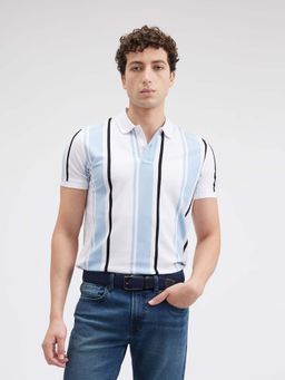 Pepe Jeans - Men Blue Vertical Stripe Polo T-Shirt