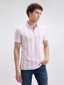 Pepe Jeans - Men Pink Vertical Stripe Short Sleeve Polo T-Shirt