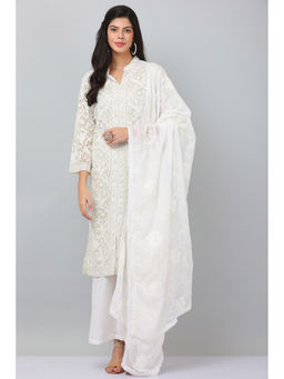 Kaanchie Nanggia - Cream Georget Embroidered Kurta & Dupatta with Pant (Set of 3)