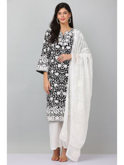 Kaanchie Nanggia - Black Georget Embroidered Kurta & Dupatta with Pant (Set of 3)