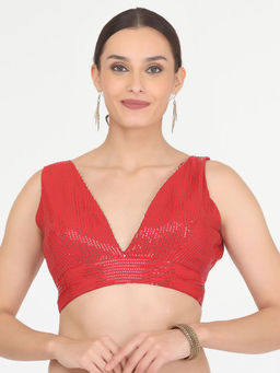 Kaanchie Nanggia - Red Sequence V Neck Blouse