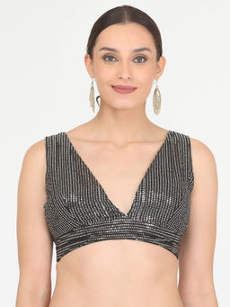 Kaanchie Nanggia - Black Sequence V Neck Blouse