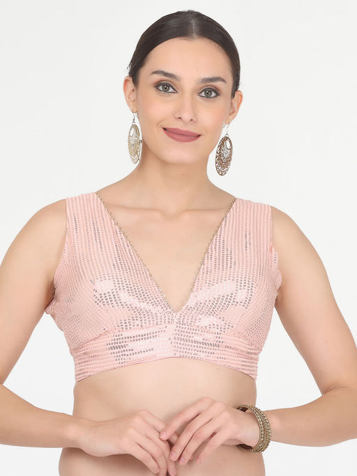Buy Kaanchie Nanggia Pink Sequence V Neck Blouse Online