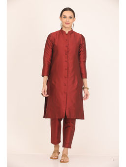Kaanchie Nanggia - Maroon Taffeta Kurta with Pant (Set of 2)