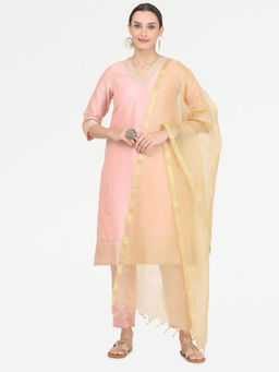 Kaanchie Nanggia - Peach Taffeta Embroidered Kurta Pant with Dupatta (Set of 3)
