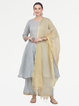 Kaanchie Nanggia - Grey Gota Work Kurta Palazzo with Dupatta (Set of 3)