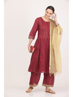 Kaanchie Nanggia - Maroon Gota Work Kurta Palazzo with Dupatta (Set of 3)