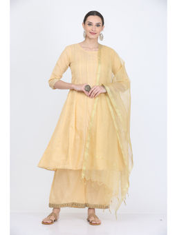 Kaanchie Nanggia - Beige Gota Work Kurta Palazzo with Dupatta (Set of 3)