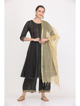 Kaanchie Nanggia - Black Gota Work Kurta Palazzo with Dupatta (Set of 3)