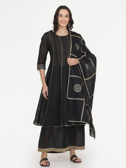 Kaanchie Nanggia - Black Gota Work Kurta Pant with Printed Dupatta (Set of 3)