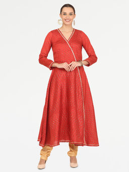 Kaanchie Nanggia - Red Printed Anarkali with Churidar (Set of 2)