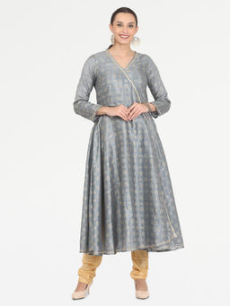 Kaanchie Nanggia - Grey Printed Anarkali with Churidar (Set of 2)