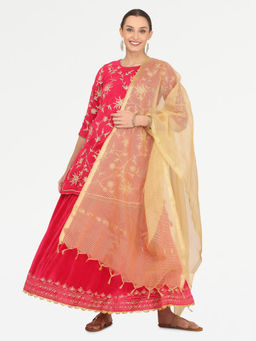 Kaanchie Nanggia - Pink Embroidered Kurta Skirt with Ch&eri Dupatta (Set of 3)