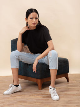 Twenty Dresses by Nykaa Fashion - Basics Oversized Love Black T-shirt