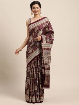 Sareemall - Womens Pashmina Silk Magenta Printed Celebrity Saree with Unstitched Blouse