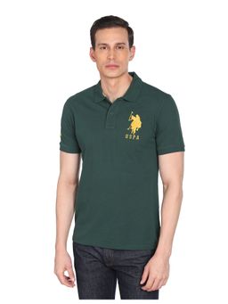 U.S. POLO ASSN. - Men Dark Green Solid Pique Knit Polo T-Shirt