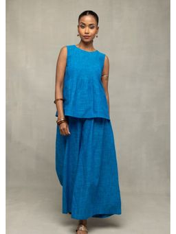Sutra Art of Clothing - Azure Blue Textured Sleeveless Co-Ord Set