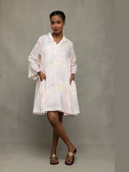 Sutra Art of Clothing - White Pastel Embroidered Pure Cotton Dress