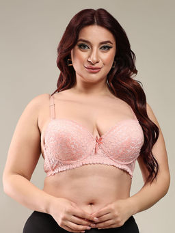 BRACHY - Women Peach Plus Size Floral Push-Up Bra with All Day Comfort