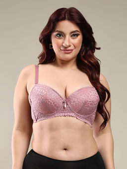 BRACHY - Women Purple Plus Size Floral Push-Up Bra with All Day Comfort