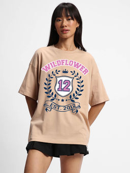 Bewakoof - Women's Ginger Root Wild Flower Graphic Printed Oversized T-shirt
