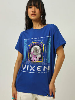 Bewakoof - Women's Blue Vixen Graphic Printed Boyfriend T-shirt