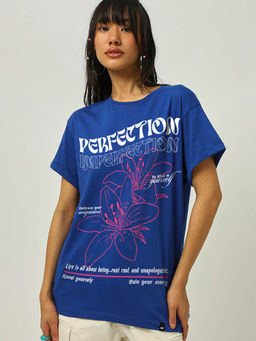 Bewakoof - Women's Blue Perfection Imperfection Graphic Printed Boyfriend T-shirt