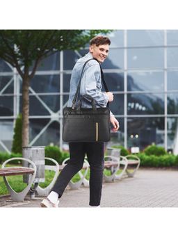 Kenneth Cole - Leatherette Unisex 15.6 Laptop Bag With Detachable Adjustable Shoulder Strap - Black