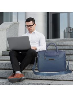 Kenneth Cole - Unisex Professional 15 Inch Laptop Bag With Detachable Strap - Navy Blue